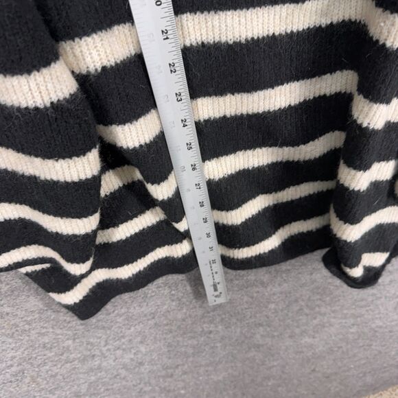 H&M Sweater Pullover Women L Large Black Striped Knit Wool Long Sleeve Crew Neck - Picture 6 of 7